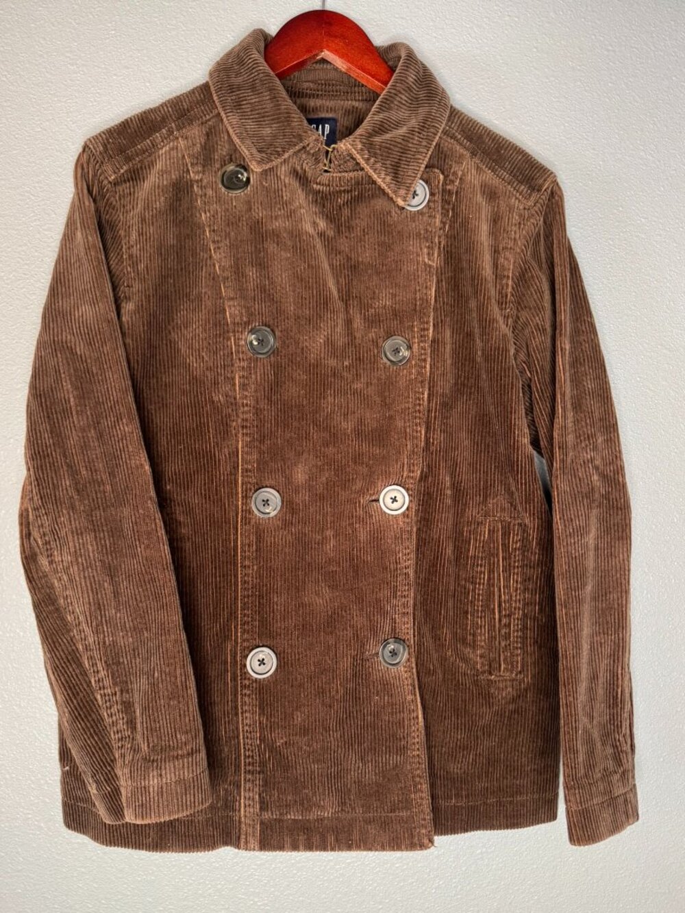 Vintage 2005 GAP Corduroy Peacoat Womens L Brown Double Breasted Jacket
